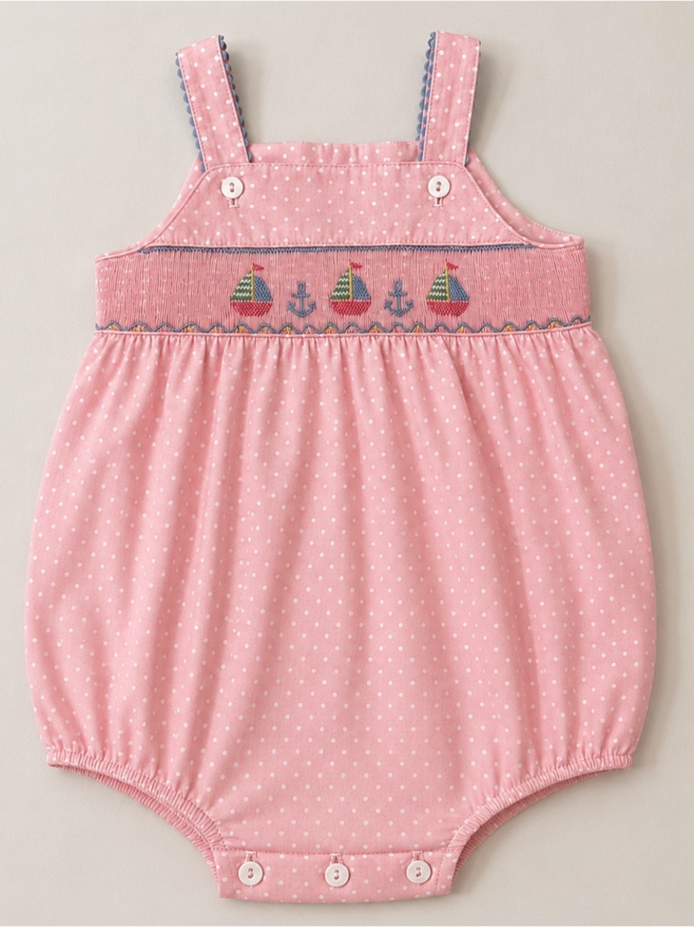 Pink Baby Romper with Sailboat Embroidery